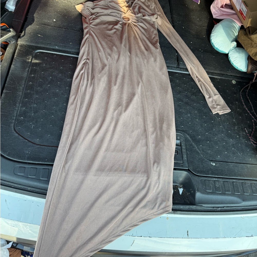 Chic One Shoulder Tan Dress